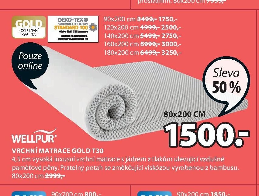 VRCHNÍ MATRACE GOLD T30