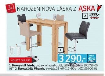 Barový stůl Frieda, Barová židle Miranda