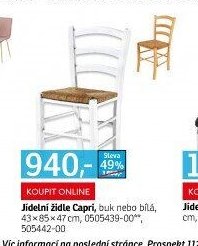 Jídelní židle Capri, buk nebo bílá, 43×85×47 cm, 0505439-00**, 505442-00