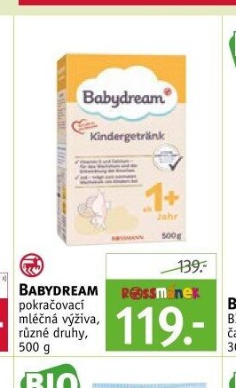 BABYDREAM pokračovací mléčná výživa, různé druhy, 500 g