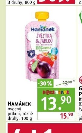 HAMÁNEK ovocný příkrm, různé druhy, 100 g
