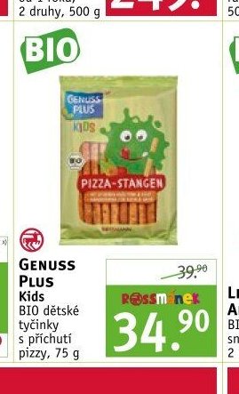 GENUSS PLUS BIO dětské tyčinky s příchutí pizzy, 75 g