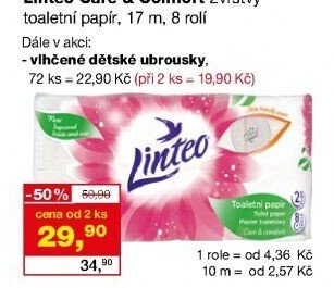 Linteo Care & Comfort 2vrstvý toaletní papír, 17 m, 8 rolí