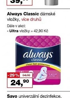Always Classic dámské vložky, více druhů