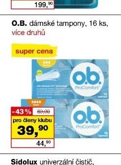 O.B. dámské tampony, 16 ks, více druhů