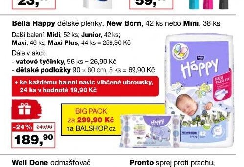 Bella Happy dětské plenky, New Born, 42 ks nebo Mini, 38 ks