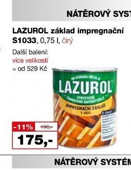 LAZUROL základ impregnační S1033, 0,75 l, čirý