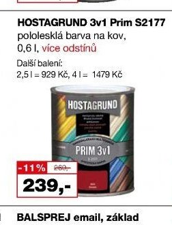 HOSTAGRUND 3v1 Prim S2177 pololesklá barva na kov, 0,6 l, více odstínů