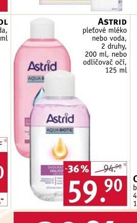 ASTRID pleťové mléko nebo voda, 2 druhy, 200 ml, nebo odličovač očí, 125 ml