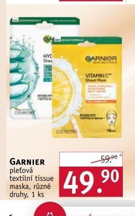 GARNIER pleťová textilní tissue maska, různé druhy, 1 ks