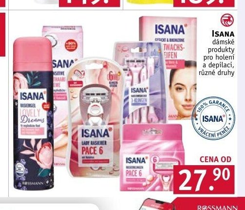 ISANA dámské produkty pro holení a depilaci, různé druhy