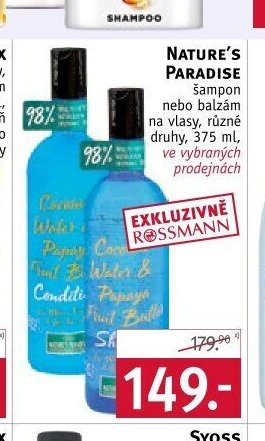 Nature's Paradise šampon nebo balzám na vlasy, různé druhy, 375 ml