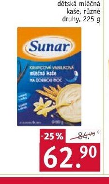 Sunar dětská mléčná kaše, různé druhy, 225 g