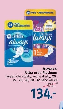 ALWAYS Ultra nebo Platinum hygienické vložky