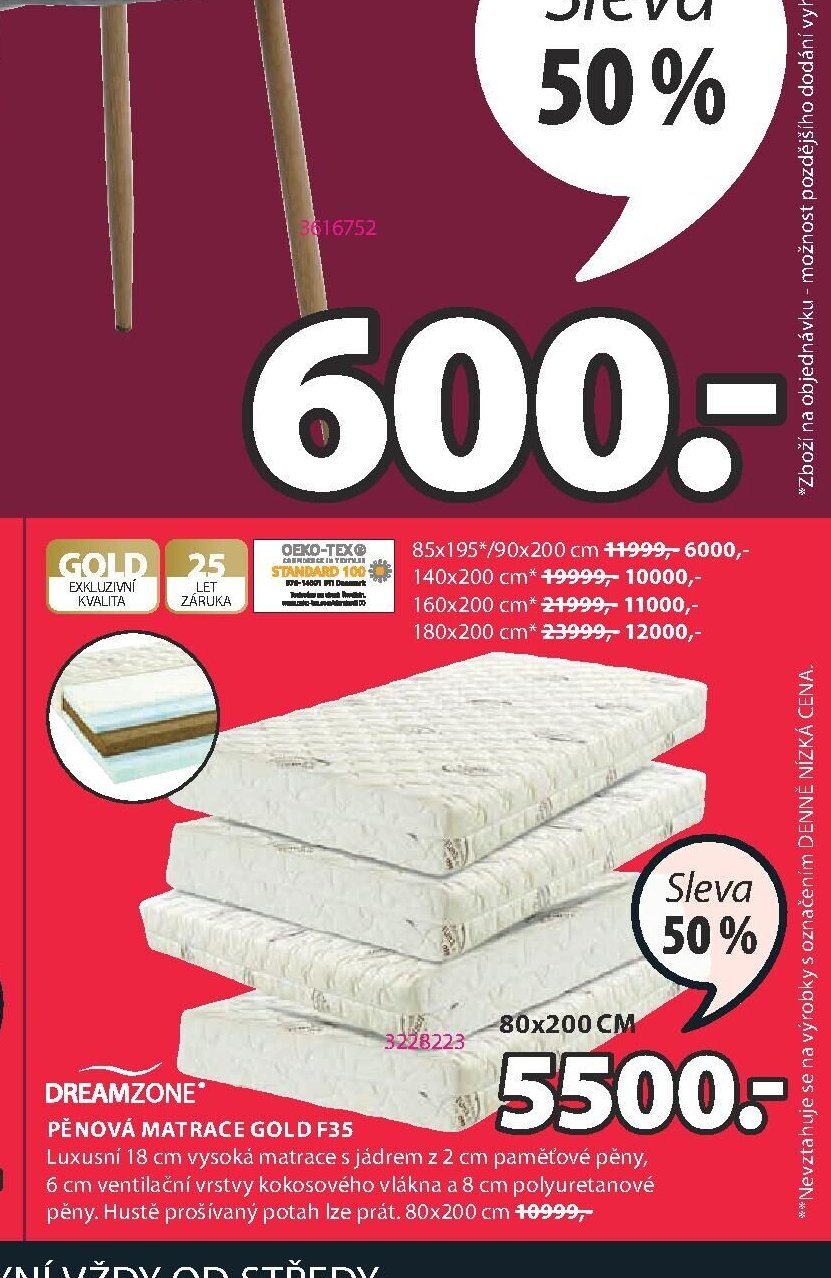 DREAMZONE PĚNOVÁ MATRACE GOLD F35