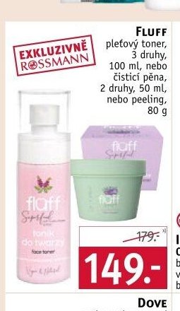 Fluff pleťový toner, 3 druhy, 100 ml, nebo čistící pěna, 2 druhy, 50 ml, nebo peeling, 80 g