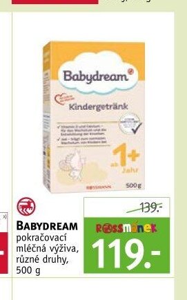 Babydream pokračovací mléčná výživa, různé druhy, 500 g