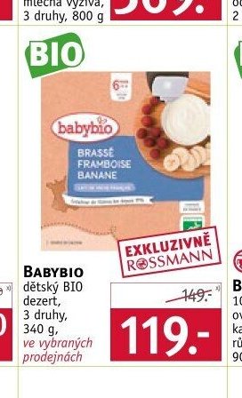 Babybio dětský BIO dezert, 3 druhy, 340 g