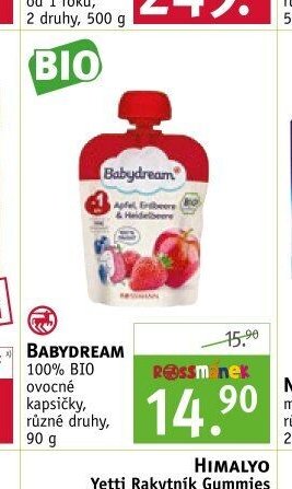 Babydream 100% BIO ovocné kapsičky, různé druhy, 90 g