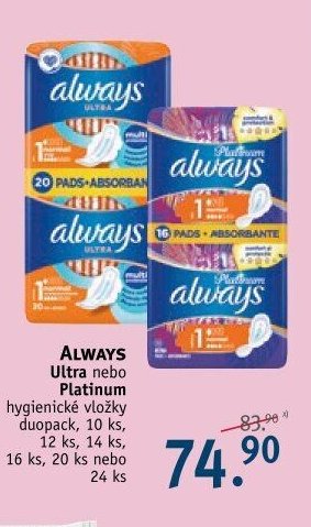 Always Ultra nebo Platinum hygienické vložky