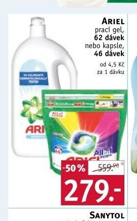 ARIEL prací gel, 62 dávek nebo kapsle, 46 dávek