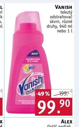 VANISH tekutý odstraňovač skvrn, různé druhy, 940 ml nebo 1 l