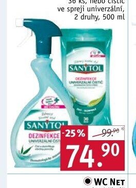 SANYTOL dezinfekční utěrky, 36 ks, nebo čistič ve spreji univerzální, 2 druhy, 500 ml