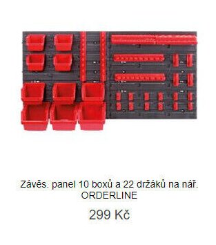 Závěs. panel 10 boxů a 22 držáků na nář. ORDERLINE