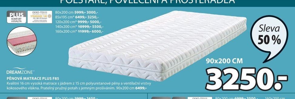 DREAMZONE PĚNOVÁ MATRACE PLUS F85