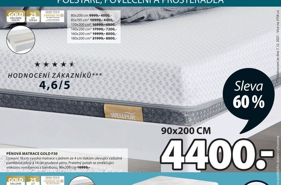 PĚNOVÁ MATRACE GOLD F30