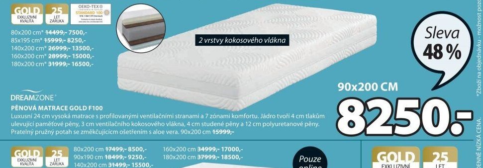 PĚNOVÁ MATRACE GOLD F100