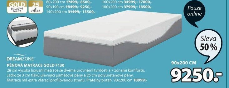 PĚNOVÁ MATRACE GOLD F130