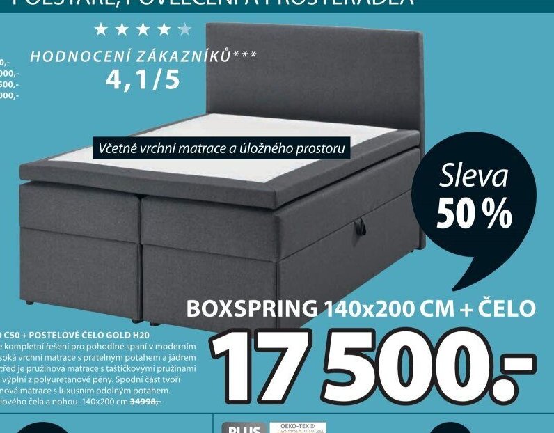 BOXSPRING POSTEL GOLD C50 + POSTELOVÉ ČELO GOLD H20