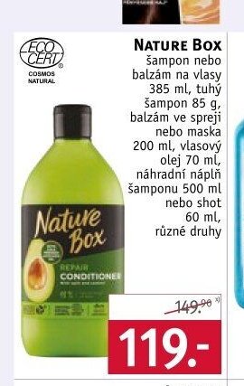 Nature Box šampon nebo balzám na vlasy, 385 ml, tuhý šampon 85 g, balzám ve spreji nebo maska 200 ml, vlasový olej 70 ml, náhradní náplň 500 ml nebo shot 60 ml, různé druhy