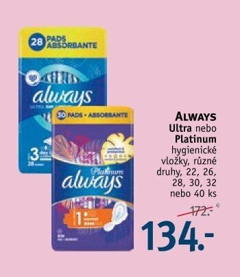 ALWAYS Ultra nebo Platinum hygienické vložky