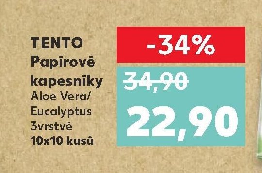 Tento Papírové kapesníky Aloe Vera/Eucalyptus 3vrstvé 10x10 kusů
