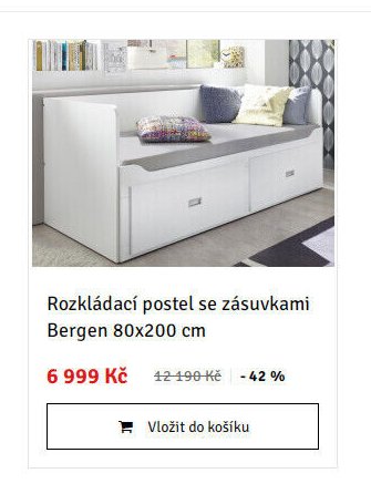 Rozkládací postel se zásuvkami Bergen 80x200 cm