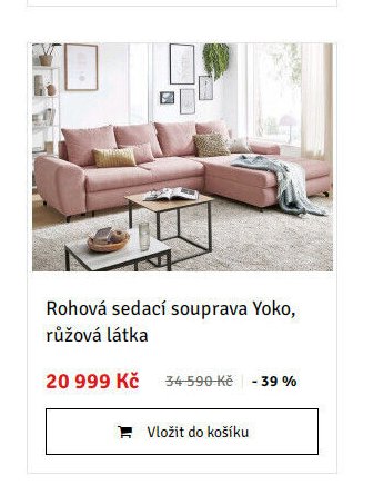 Rohová sedací souprava Yoko, růžová látka