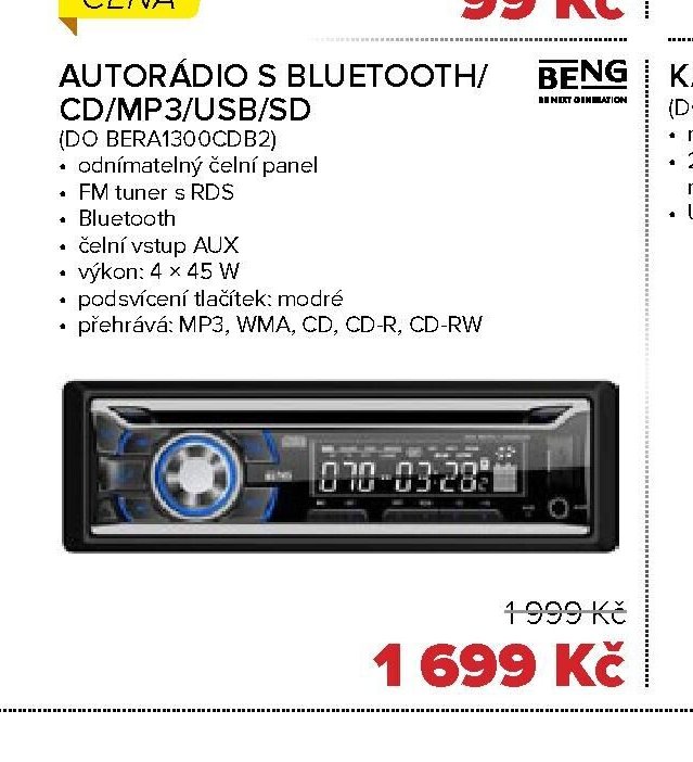 AUTORÁDIO S BLUETOOTH/CD/MP3/USB/SD
