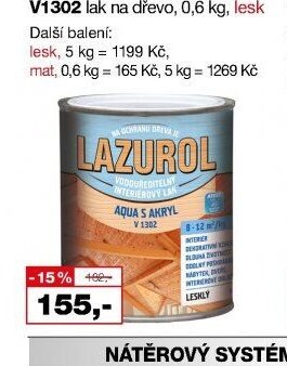 LAZUROL Aqua S Akryl V1302 lak na dřevo