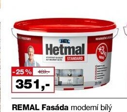 Hetmal Standard interiérová bílá malířská barva, 15 + 3 kg