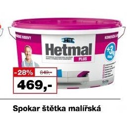 Hetmal Plus interiérová disperzní bílá krycí barva, 15 + 3 kg