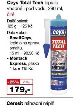 Ceys Total Tech lepidlo vhodné i pod vodu, 290 ml, čiré