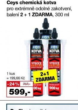 Ceys chemická kotva pro extrémně odolné zakotvení, balení 2 + 1 ZDARMA, 300 ml