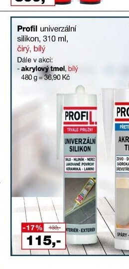 Profil univerzální silikon, 310 ml, čirý, bílý