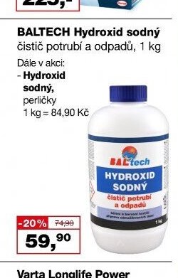 BALTECH Hydroxid sodný čistič potrubí a odpadů, 1 kg