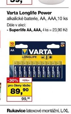Varta Longlife Power alkalické baterie, AA, AAA, 10 ks
