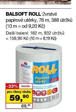 BALSOFT ROLL 2vrstvé papírové utěrky, 76 m