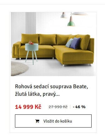 Rohová sedací souprava Beate, žlutá látka, pravý...