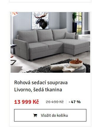 Rohová sedací souprava Livorno, šedá tkanina